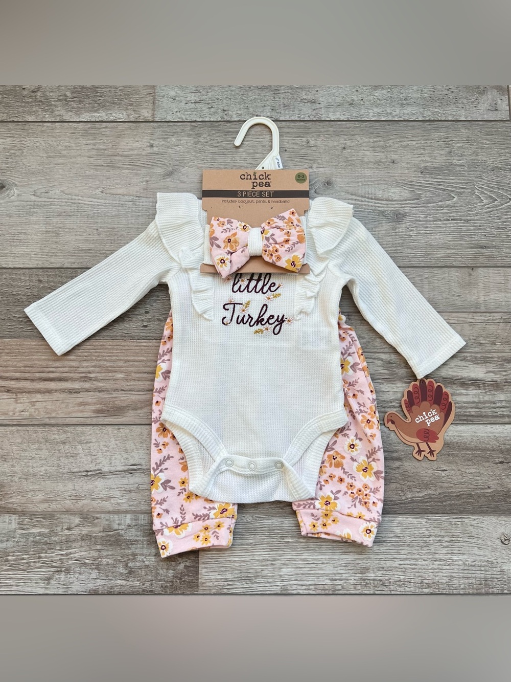 NWT Chick Pea ‘Daddy’s Little Turkey’ Outfit with Headband Size 0/3 Months